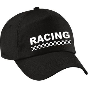 Racing / finish vlag verkleed pet zwart voor meisjes en jongens - Racing team baseball cap - carnaval / kostuum