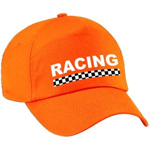 Racing / finish vlag verkleed pet oranje voor meisjes en jongens - Racing team baseball cap - carnaval / kostuum