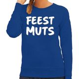 Feest muts sweater / trui blauw met witte letters voor dames - fun tekst truien / grappige sweaters