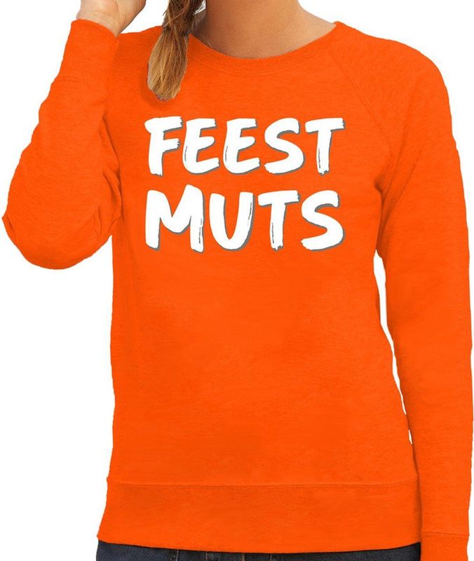 Bellatio Decorations - Feest Muts - Sweater - Oranje - Grappige Tekst