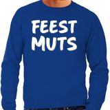 Feest muts sweater / trui blauw met witte letters voor heren - fun tekst truien / grappige sweaters