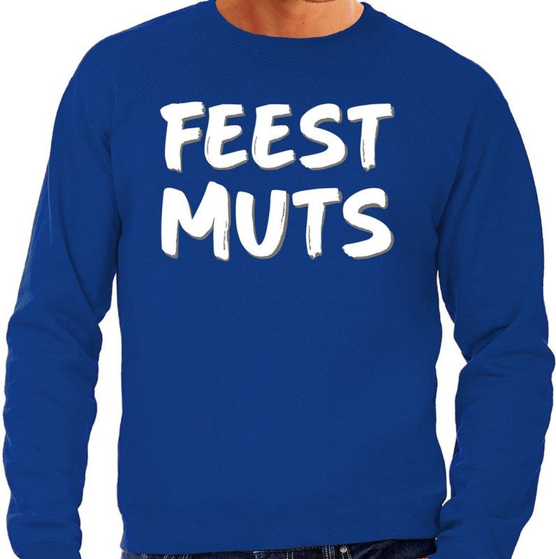 Feest muts sweater / trui blauw met witte letters voor heren - fun tekst truien / grappige sweaters