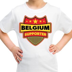 Belgie / Belgium schild supporter  t-shirt wit voor kinderen