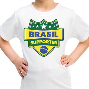 Brasil - Schild Supporter T-shirt - Wit - 100% Katoen - Voor Kinderen