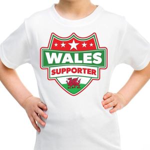 Wales supporter schild t-shirt wit voor kinderen - Wales landen shirt / kleding - EK / WK / Olympische spelen outfit 110/116