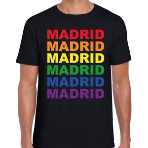 Regenboog Madrid gay pride zwart t-shirt voor heren - Feestshirts