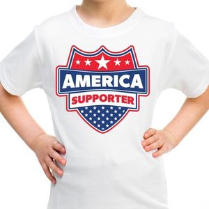 America supporter schild t-shirt wit voor kinderen - Amerika / USA landen shirt / kleding - EK / WK / Olympische spelen outfit 134/140