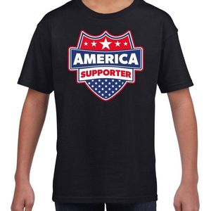 Amerika / America schild supporter  t-shirt zwart voor kinderen - Feestshirts