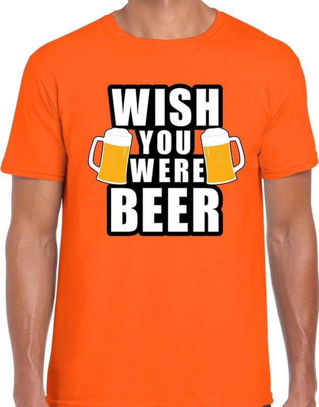 Bellatio Decorations - Wish you were BEER - T-shirt - Oranje - Heren