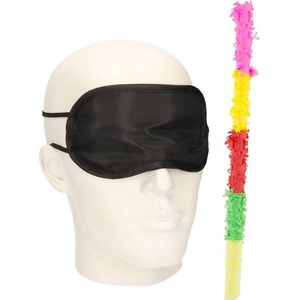 Pinata oogmasker/blinddoek met gekleurde pinata stok - Verkleedattributen