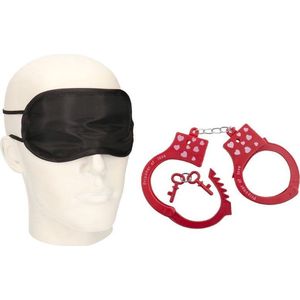Bondage erotische set oogmasker en rode handboeien