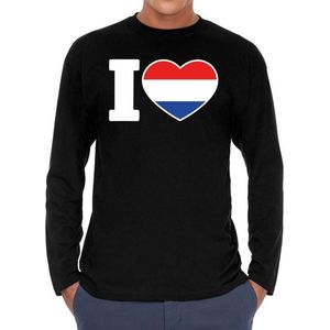 I love Holland supporter t-shirt met lange mouwen / long sleeves voor heren - zwart - Nederland / Holland landen shirtjes - Nederlandse fan kleding heren M