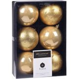 6x Kerstboomversiering luxe kunststof kerstballen goud 8 cm