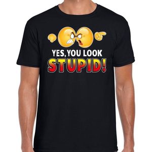 Funny emoticon t-shirt yes you look stupid zwart voor heren -  Fun / cadeau - Foute party kleding