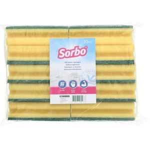 10x Sorbo schuurspons / schoonmaakspons met groene schuurvlak 14 x 7 x 4,5 cm - viscose - afwasaccessoires / schoonmaakartikelen