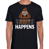 Funny emoticon t-shirt Shit happens zwart voor heren -  Fun / cadeau shirt