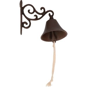 Gietijzeren bel / deurbel - bruin - 16 cm - roestbruine voordeur bel - weerbestendig
