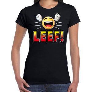 Funny emoticon t-shirt LEEF zwart voor dames - Fun cadeau shirt