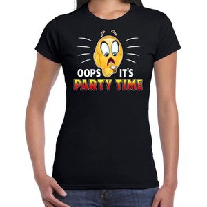 Funny emoticon t-shirt oops it is party time zwart voor dames - Fun cadeau shirt