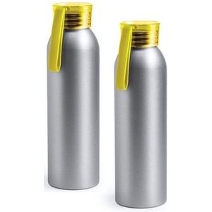 2x Aluminium drinkfles/waterfles met gele dop 650 ml - Sportfles - Sportbidon