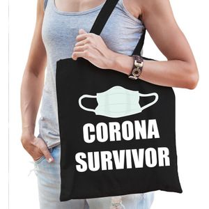 Zwart katoenen tas corona survivor dames - Feest Boodschappentassen