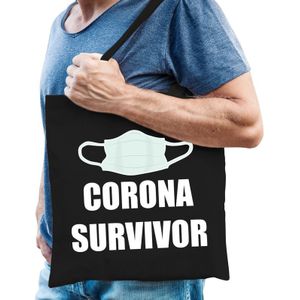 Corona survivor katoenen tas zwart voor heren - kado / cadeau - tasje / shopper