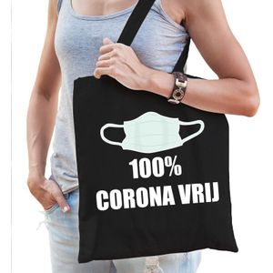 Zwart katoenen tas 100 procent  corona vrij dames - Feest Boodschappentassen