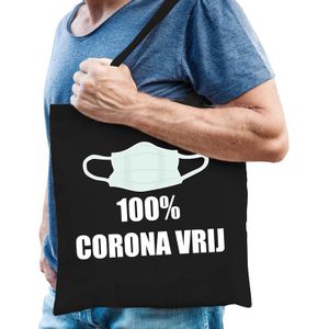 Zwart katoenen tas 100 procent  corona vrij heren - Feest Boodschappentassen