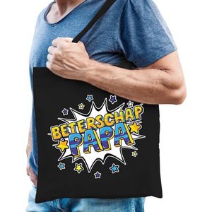 Beterschap papa katoenen cadeau tas zwart voor heren - kado / tasje / shopper