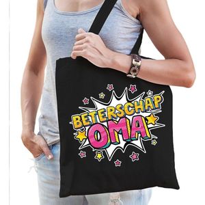 Beterschap oma katoenen cadeau tas zwart voor dames - kado /  tasje / shopper