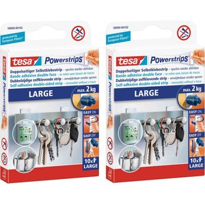 Tesa Powerstrips klussen en huishouden - 20x stuks - Plakstrips - Dubbelzijdig - Zelfklevend