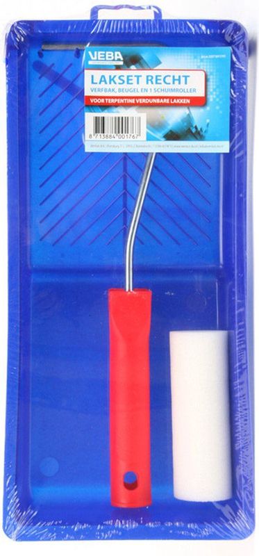 Lakroller schilderset 10 cm extra fijn met verfbak en beugel - Verfset - Schuim rollers