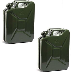 2x Brandstof jerrycan 20 liter legergroen - Jerrycan voor brandstof