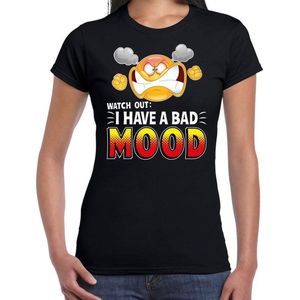 Watch out i have a bad mood emoticon fun shirt dames zwart