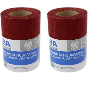 Set van 2x Schuurpapier op rol - Grof - P60 - 110mm x 4,5 meter - Korrelgrofte 60 - Verf/klus materiaal benodigdheden