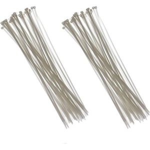 200x kabelbinders tie-wraps - 3,6 x 200 mm - witte tie-ribs