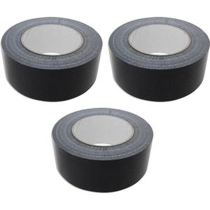 Ducttape rol - 3x - zwart - 50 meter - 50 mm breed - tape - taperol - Olie- en waterbestendig