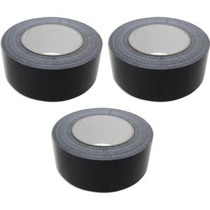 Set van 3x Ducttape rol - Zwart - 50mm x 50 meter - Olie- en waterbestendig - Zwarte Duct Tape - Duck tape - Klus &amp; reparatie benodigdheden