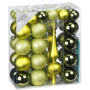 47x Groene kunststof kerstballen 4-6 cm mat/glans met piek - mat/glans - Kerstboomversiering groen