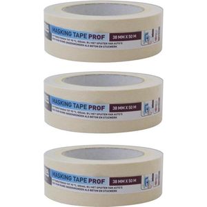 Set van 3x Afplaktape/schilderstape - 38 mm x 50 m - Professioneel - Hittenbestendig - Verf maskeertape - Masking tape