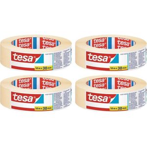 Set van 4x Afplaktape/schilderstape 30 mm x 50 m - Verf afplakband/tape - Maskeertape - Tesa Masking tape