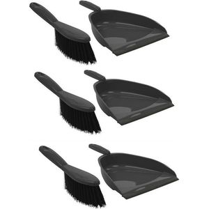 3x Grijze stoffer en blik set kunststof 22 x 33 cm - Stoffer en blik
