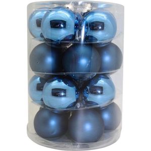 20x Blauwe glazen kerstballen 6 cm glans en mat - Kerstboomversiering blauw