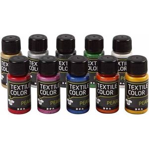 Metallic textielverf set 10 kleuren - Parelmoer stoffen verf gekleurd 10 x 50ml - Verf op waterbasis