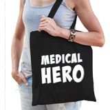 Medical hero/ zorgpersoneel cadeau katoenen tas zwart voor dames - zorgpersoneel kado /  tasje / shopper