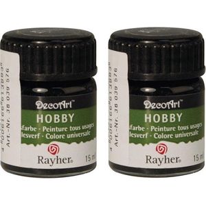 2x Zwarte acrylverf/allesverf potjes 15 ml hobby/knutselmateriaal - Allesverf - Waterverdunbaar - Geschikt voor bijna alle ondergronden - Hobby/schilder materiaal