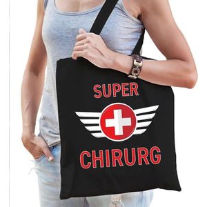 Super chirurg cadeau katoenen tas zwart voor dames - zorgpersoneel kado /  tasje / shopper