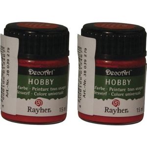 2x Wijnrode acrylverf/allesverf potjes 15 ml hobby/knutselen - Hobbyverf