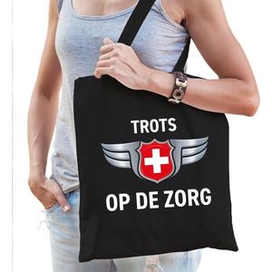 Trots op de zorg katoenen tas zwart voor dames - Feest Boodschappentassen