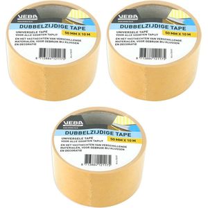 Set van 3x Dubbelzijdige tape / tapijttape - 50 mm x 10 m - Bruin - Universeel - Dubbelzijdig tapijt plakband